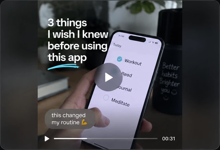 Phone app-demo UGC video with overlay text: 3 things I wish I knew before using this app
